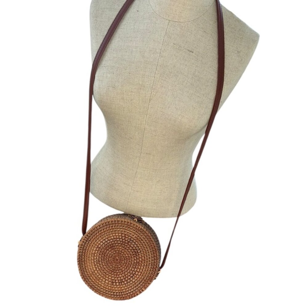 Indonesian classic all woven basket circle purse cross body bag